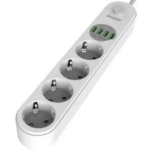 Сетевой фильтр 2.0м Energizer 4 розетки, 4xUSB 3.4A, з заземленням білий (EPB2500W00EU) UA