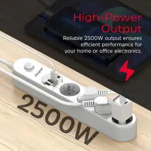 Сетевой фильтр 2.0м Energizer 4 розетки, 4xUSB 3.4A, з заземленням білий (EPB2500W00EU) UA