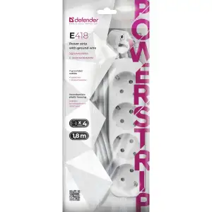 Сетевой фильтр 1.8м Defender E418, 4 розетки, з заземленням (992250) UA