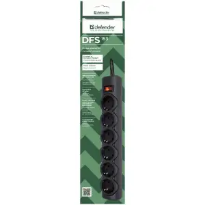 Сетевой фильтр 3.0м Defender DFS153, чорний, 6 розеток, з вимикачем (994950) UA