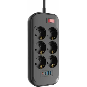 Мережевий фільтр-подовжувач СolorWay 6 розеток/4USB (Type-C 2PD20W + 2USB QC3.0) (20W) Black 2M (CW-CHE64PDB) UA