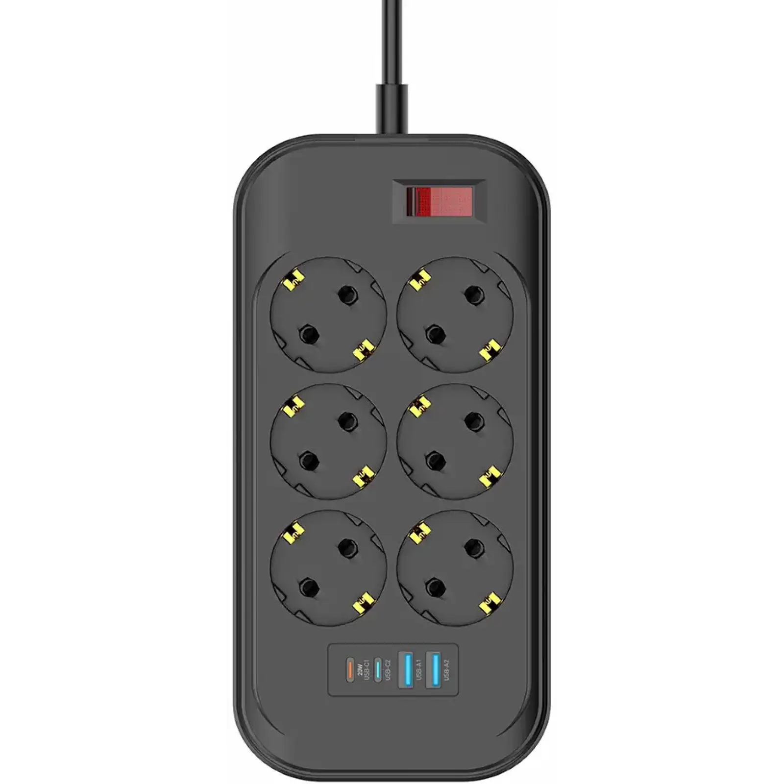 Мережевий фільтр-подовжувач СolorWay 6 розеток/4USB (Type-C 2PD20W + 2USB QC3.0) (20W) Black 2M (CW-CHE64PDB) UA