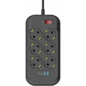 Мережевий фільтр-подовжувач СolorWay 6 розеток/4USB (Type-C 2PD20W + 2USB QC3.0) (20W) Black 2M (CW-CHE64PDB) UA