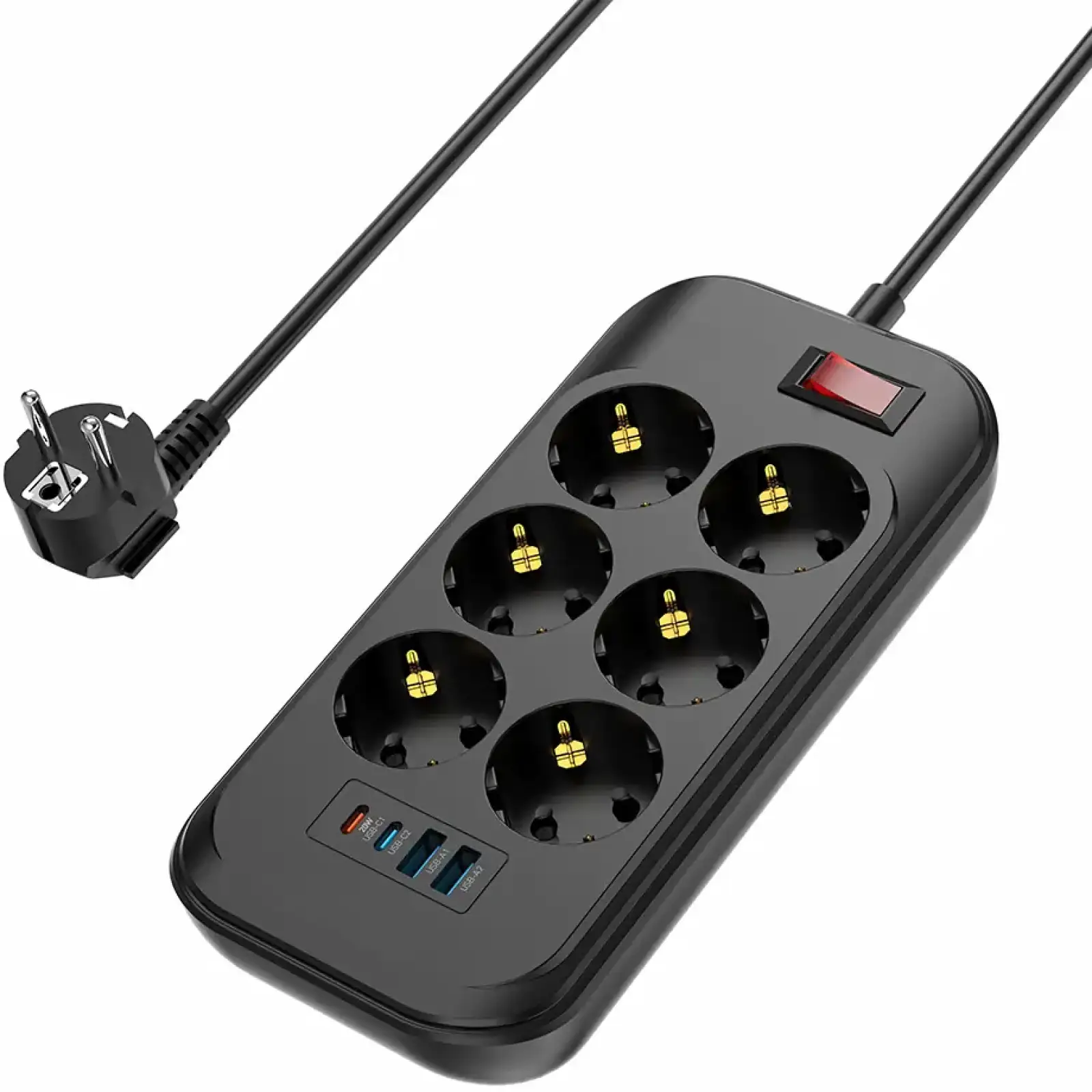 Мережевий фільтр-подовжувач СolorWay 6 розеток/4USB (Type-C 2PD20W + 2USB QC3.0) (20W) Black 2M (CW-CHE64PDB) UA
