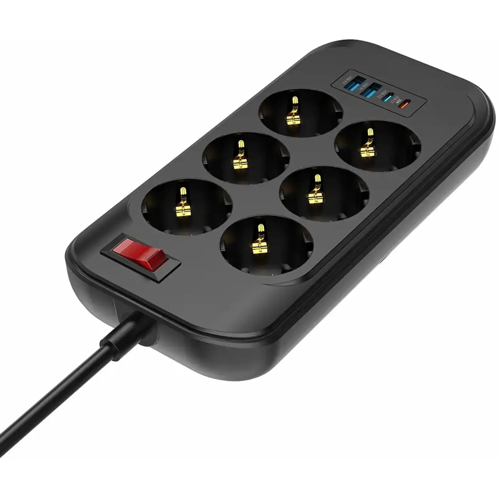 Мережевий фільтр-подовжувач СolorWay 6 розеток/4USB (Type-C 2PD20W + 2USB QC3.0) (20W) Black 2M (CW-CHE64PDB) UA