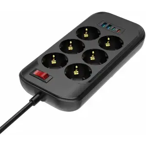 Мережевий фільтр-подовжувач СolorWay 6 розеток/4USB (Type-C 2PD20W + 2USB QC3.0) (20W) Black 2M (CW-CHE64PDB) UA