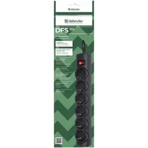 Сетевой фильтр 5.0м Defender DFS155, чорний, 6 розеток, з вимикачем (994960) UA