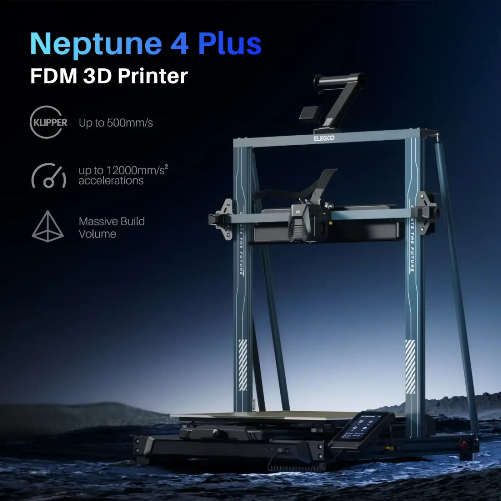Принтер 3D ELEGOO Neptune 4 Plus (FDM 1.75 mm 0.4 mm 320×320×385 mm WiFi WLAN USB сірий) (50.201.015300) UA
