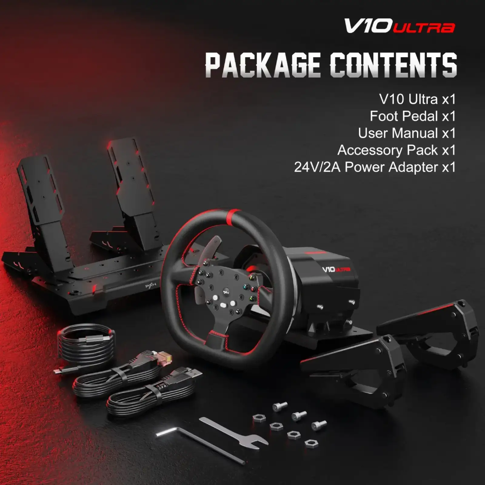 Кермо і педалі PXN V10 Ultra Bundle for PS4/XBOX/Xbox Series X|S/PC,17кн., подв. педалі, кермо 270мм (PXN-V10 Ultra EU) UA