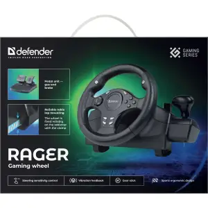 Ігрове кермо з двома педалями Defender Rager PC/PS/Xbox/Switch, чорне (64067) UA
