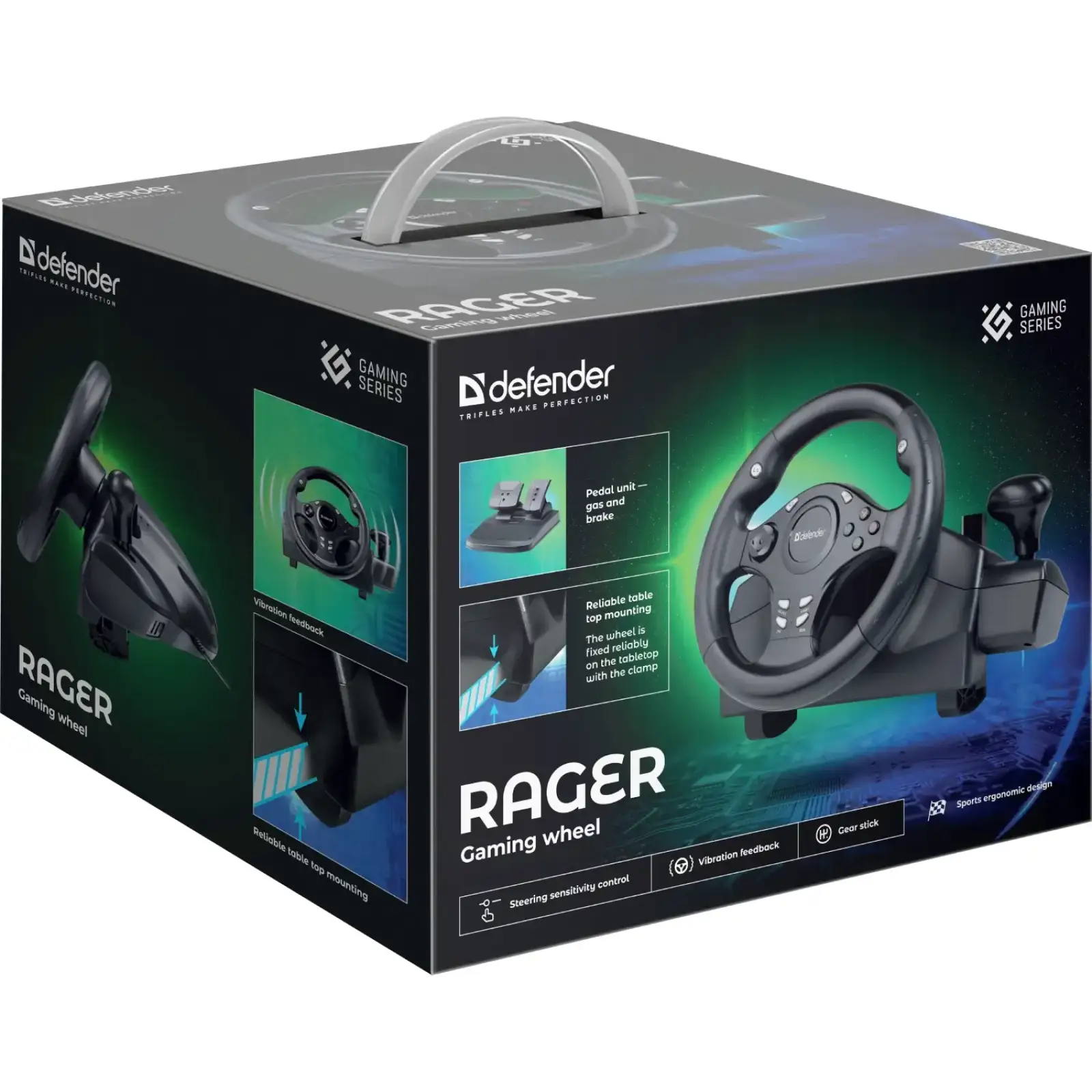 Ігрове кермо з двома педалями Defender Rager PC/PS/Xbox/Switch, чорне (64067) UA