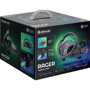 Ігрове кермо з двома педалями Defender Rager PC/PS/Xbox/Switch, чорне (64067) UA