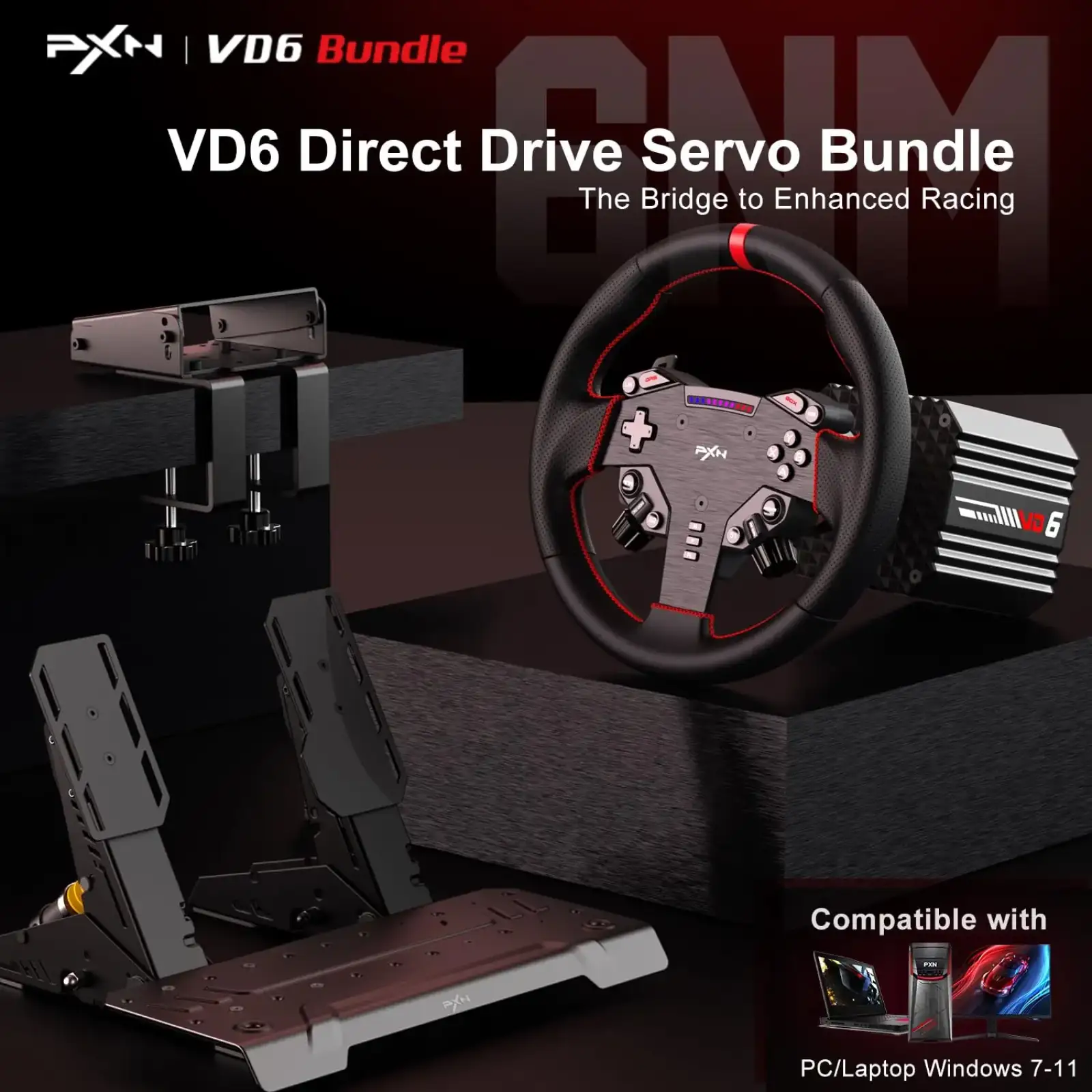 Кермо і педалі PXN VD6 Bundle for PC, 19кн., подв. педалі,кермо WAS 280мм (PXN-VD6 Bundle EU) UA