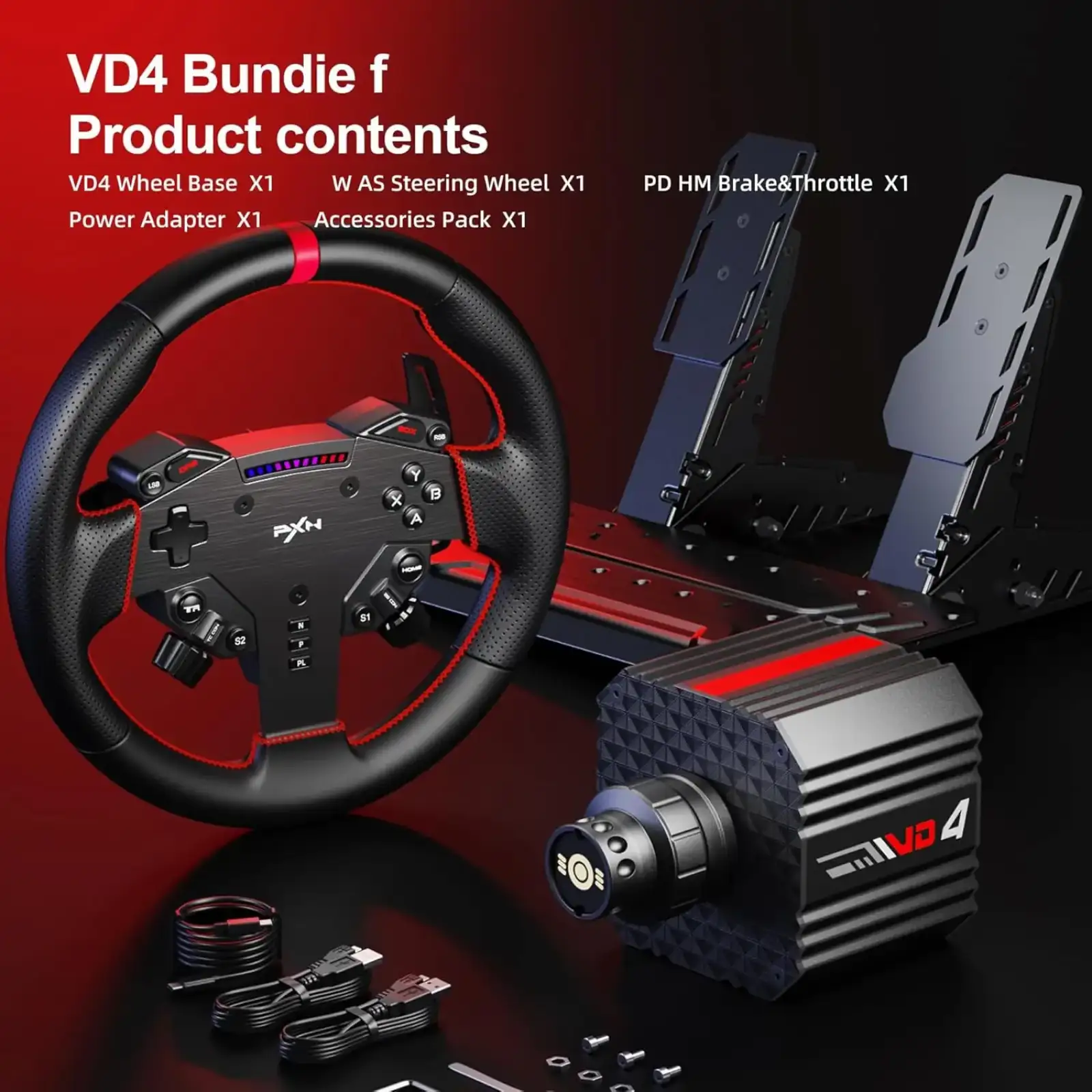 Кермо і педалі PXN VD4 Bundle for PC, 12кн., подв. педалі, кермо WAS 280мм (PXN-VD4 Bundle EU) UA