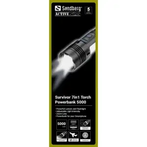 Ліхтарик-повербанк Sandberg Survivor 7 in 1 Torch Powerbank 5000 mAh XHP50 LED USB-C 5W (421-08) UA