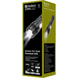 Ліхтарик-повербанк Sandberg Survivor 7 in 1 Torch Powerbank 5000 mAh XHP50 LED USB-C 5W (421-08) UA