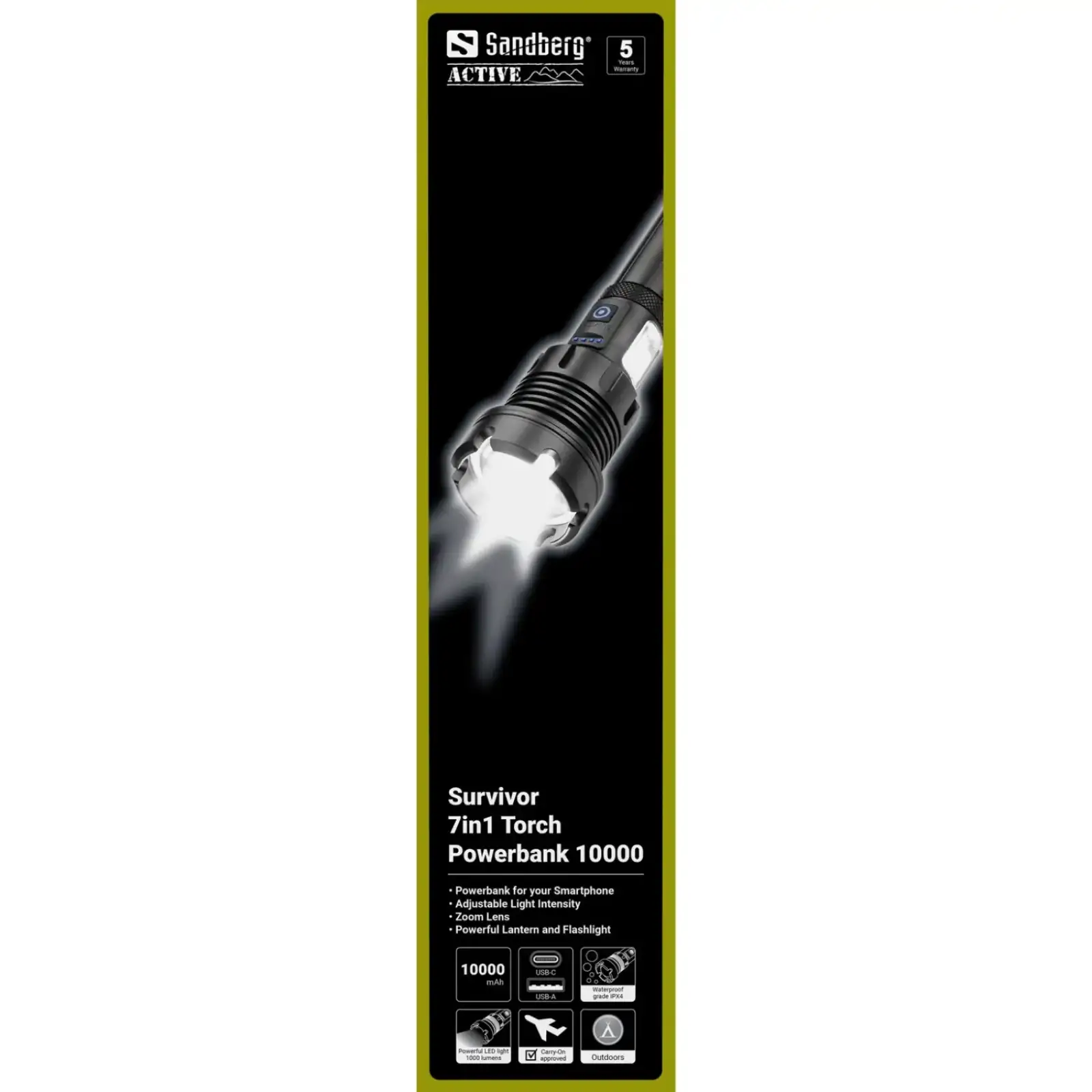 Ліхтарик-повербанк Sandberg Survivor 7 in 1 Torch Powerbank 10000 mAh XHP70 LED USB-C 5W (421-09) UA