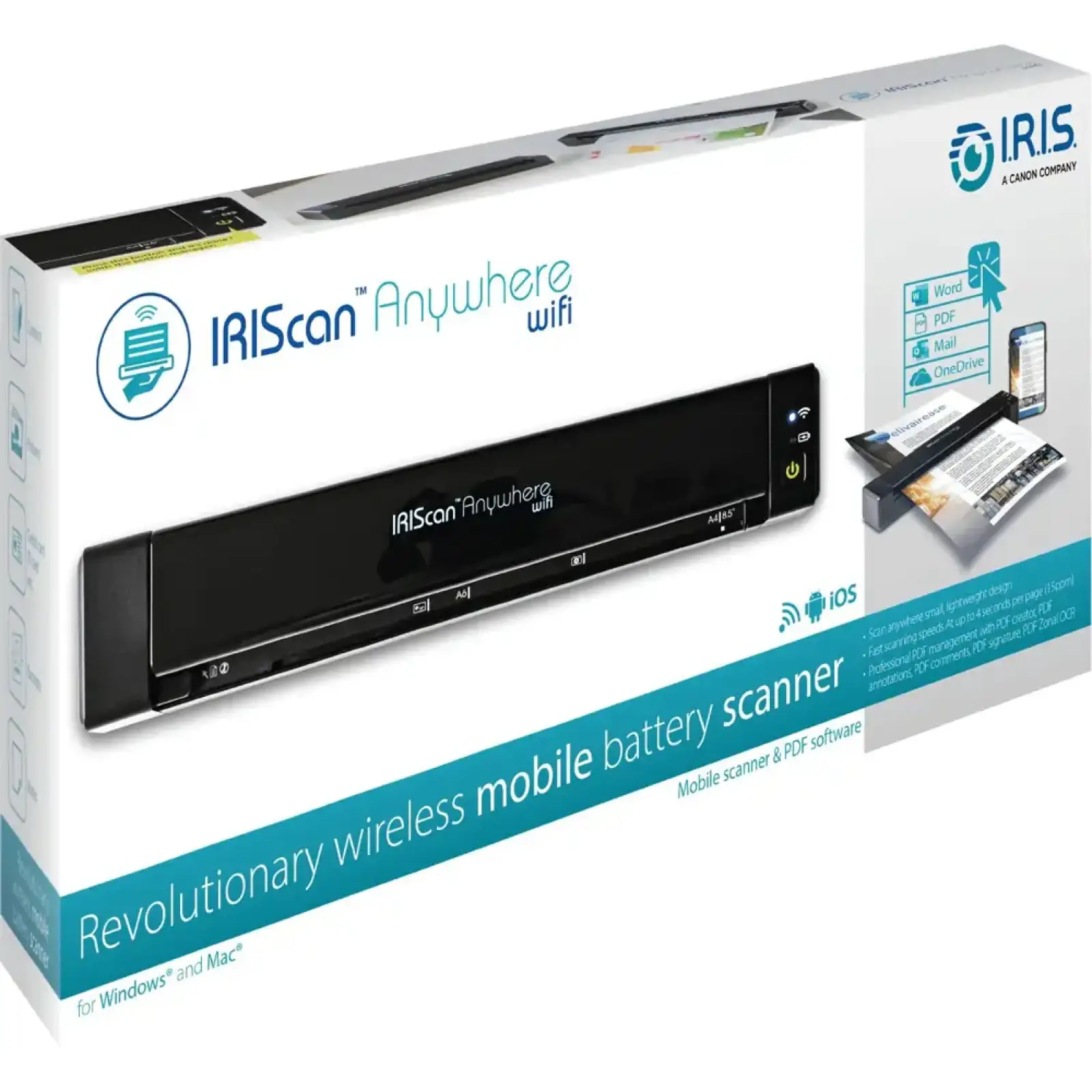 Сканер A4 Canon IRIScan Anywhere 6 WIFI Simplex (1200dpi 15стор/хв USB microSD мобільний чорний) (461855) UA