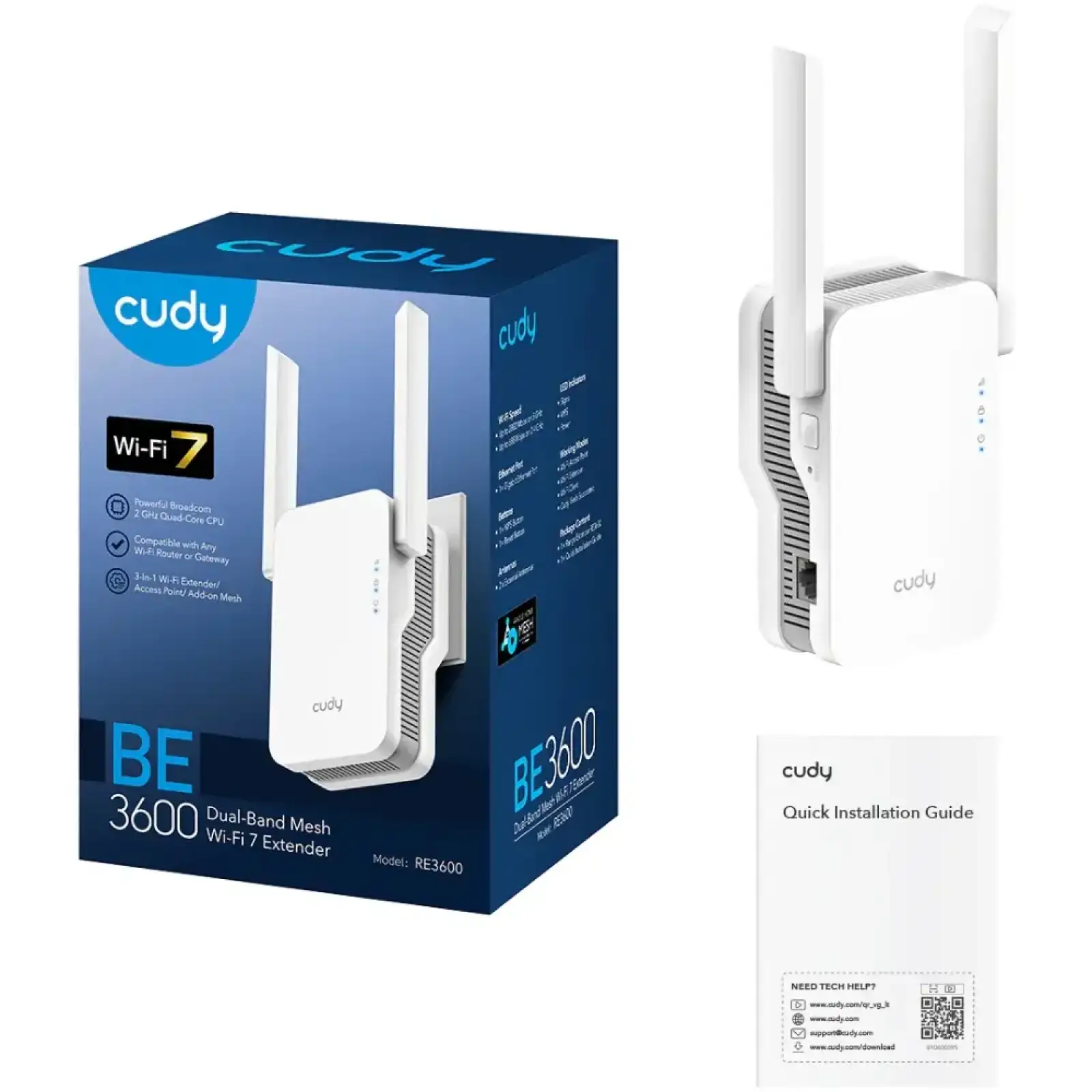 Підсилювач Wi-Fi сигналу Cudy RE3000, BE3600 WiFi 7 Mesh Repeater (RE3600) UA