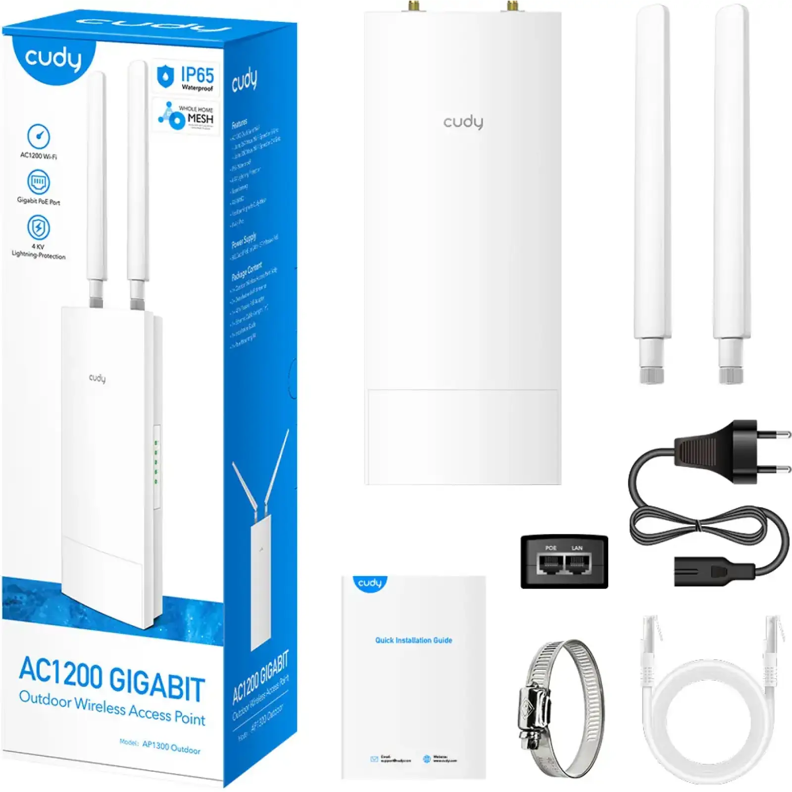 Точка доступу Cudy AP1300 Outdoor, AC1200 WiFi Gigabit Outdoor Access Point, 5GHz/2.4GHz, 1xGigabit UA