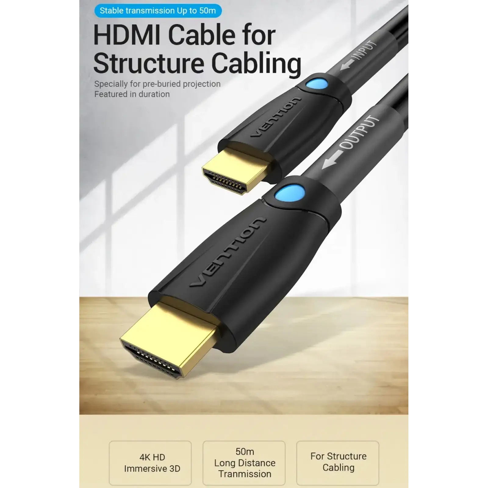 Кабель HDMI M - M, 8.0 м, V2.0, Engineering 4K 60Гц 18Gbps HD 7.1 PVC Black Vention (AAMBK) UA