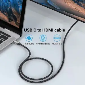Кабель USB 3.1 Type-C M - HDMI M, 2.0m v.2.0 4K 60Hz Aluminum Alloy Type чорний Vention (CRBBH) UA