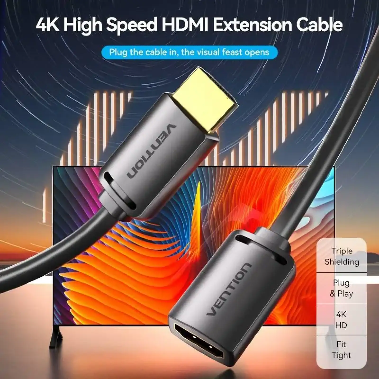 Кабель HDMI M - F (подовжувач), 5.0 м, V2.0, 4K 60Hz PVC Vention (AHCBJ) UA