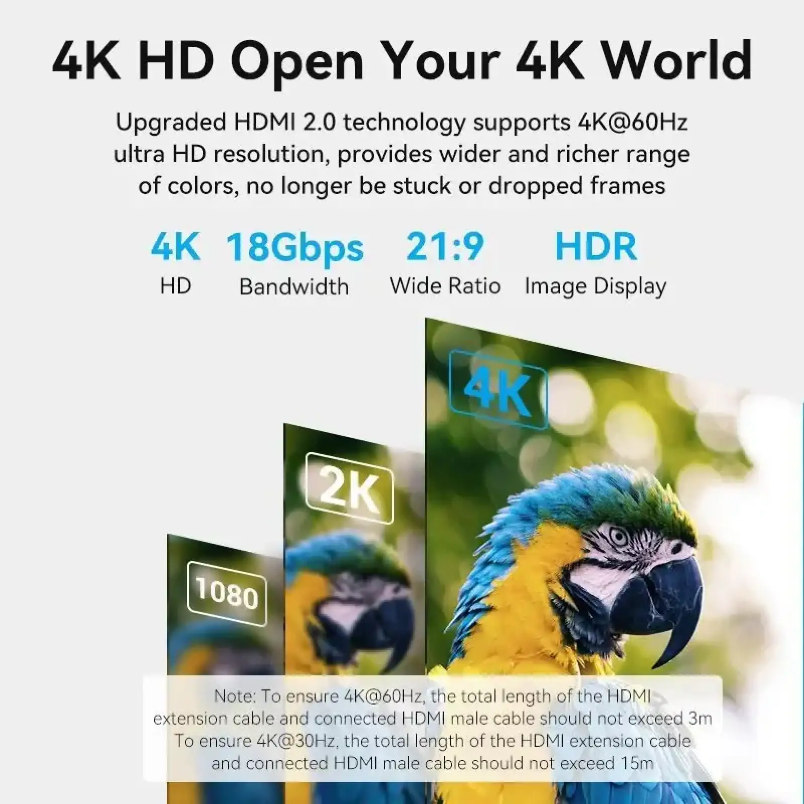 Кабель HDMI M - F (подовжувач), 5.0 м, V2.0, 4K 60Hz PVC Vention (AHCBJ) UA