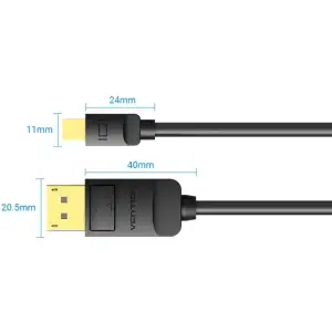Кабель Mini DisplayPort - DisplayPort M/M 2.0м, 4K 60Hz двонаправлений, чорний, Vention (HAABH) UA
