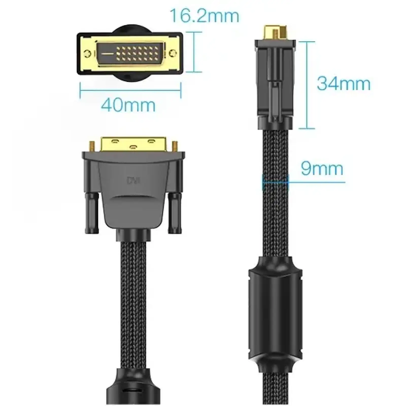 Кабель DVI-D 24M - 24M, 8.0 м, 2K 60Hz обплетення, з феритами Vention (EAEBK) UA