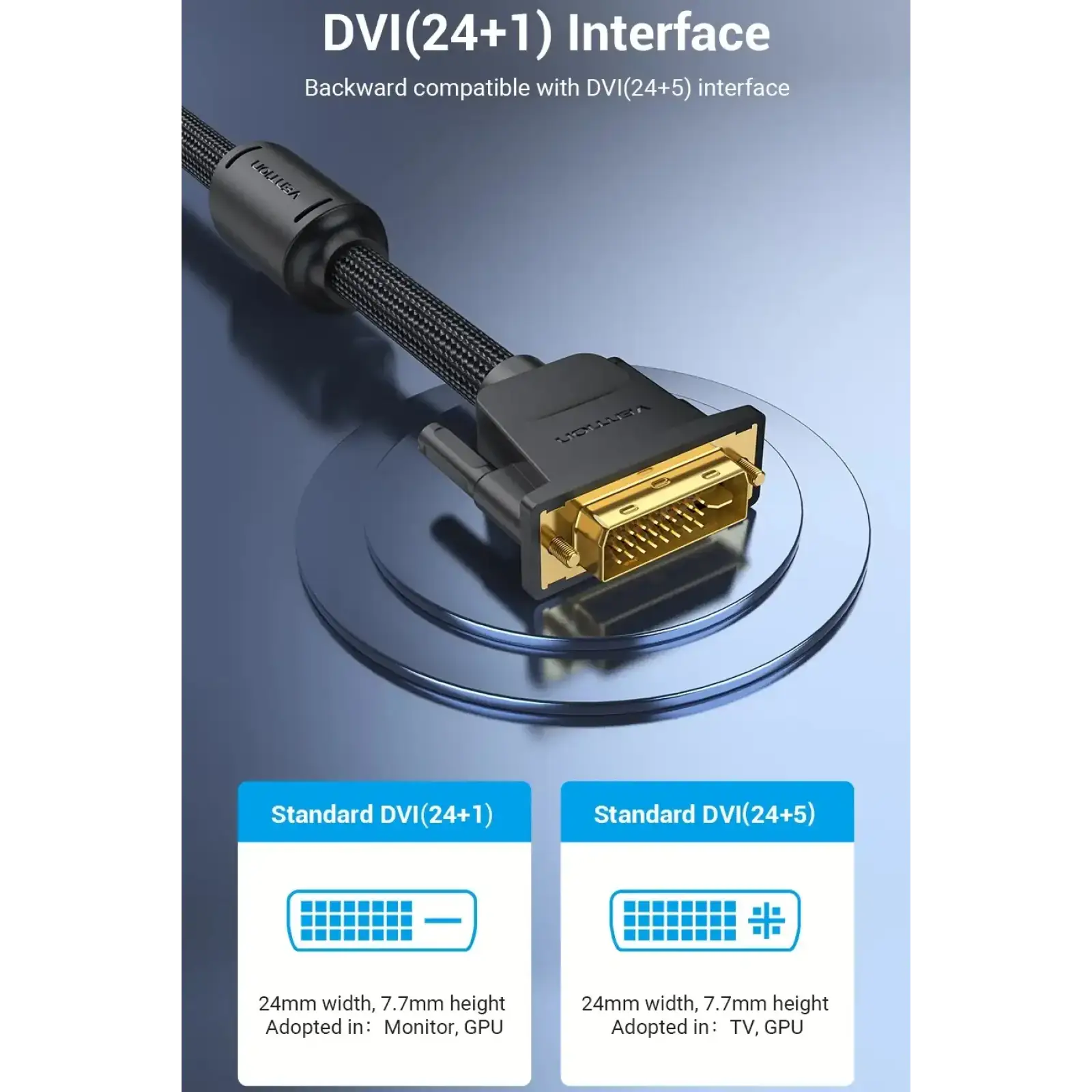Кабель DVI-D 24M - 24M, 8.0 м, 2K 60Hz обплетення, з феритами Vention (EAEBK) UA