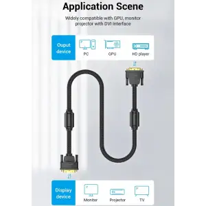 Кабель DVI-D 24M - 24M, 8.0 м, 2K 60Hz обплетення, з феритами Vention (EAEBK) UA