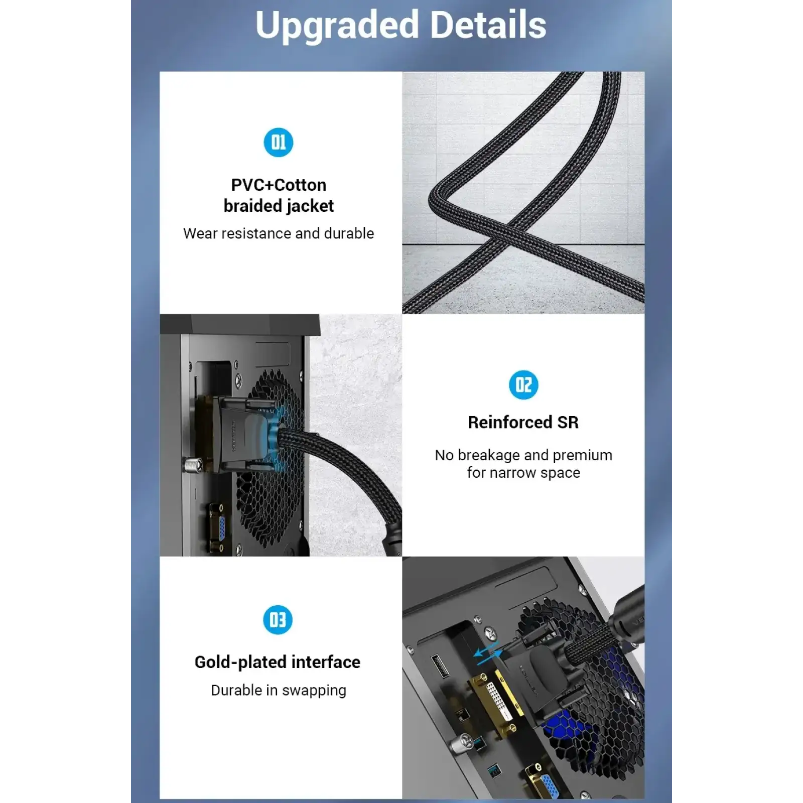Кабель DVI-D 24M - 24M, 8.0 м, 2K 60Hz обплетення, з феритами Vention (EAEBK) UA