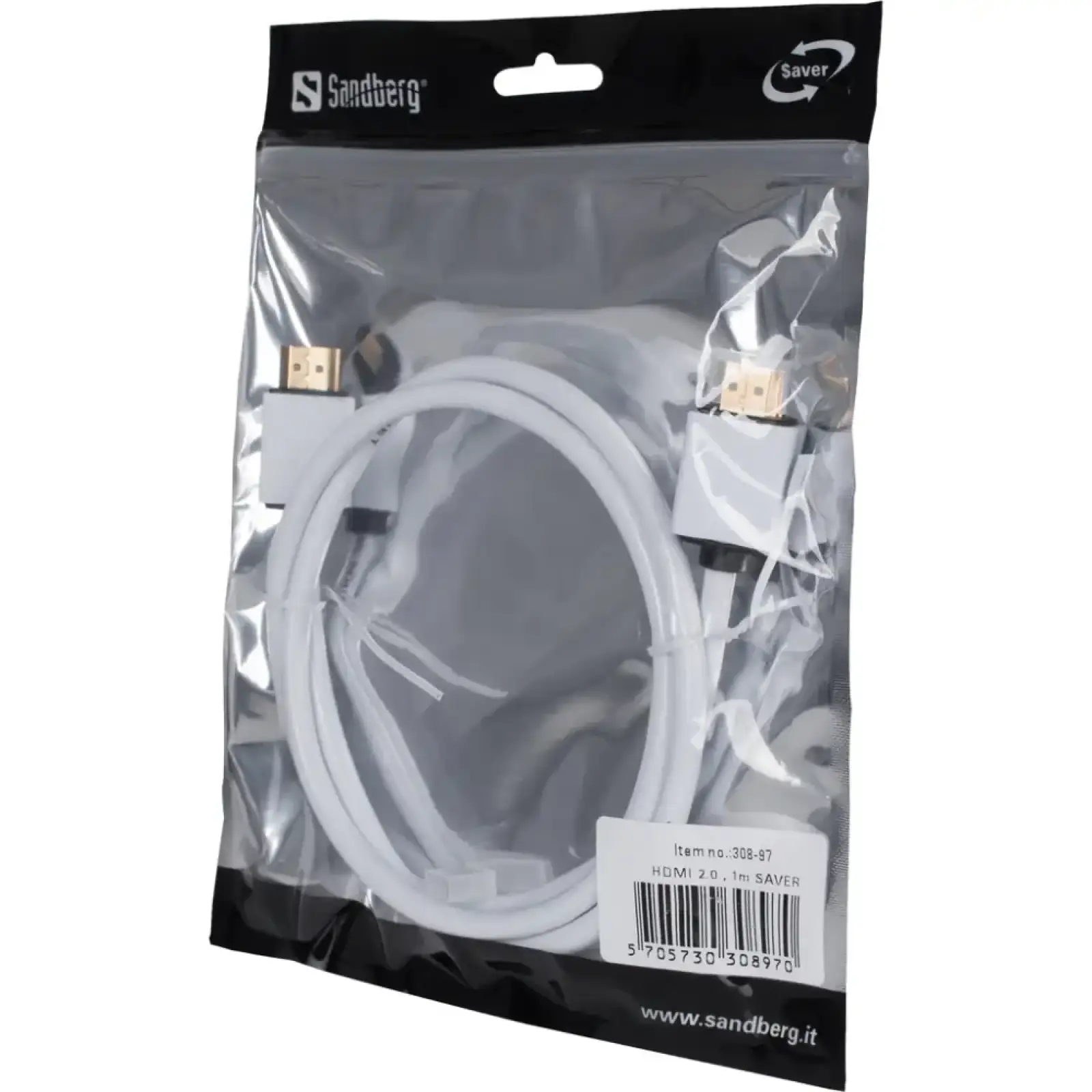Кабель HDMI M - M, 1.0м, Sandberg, HDMI-2.0 білий (308-97) UA