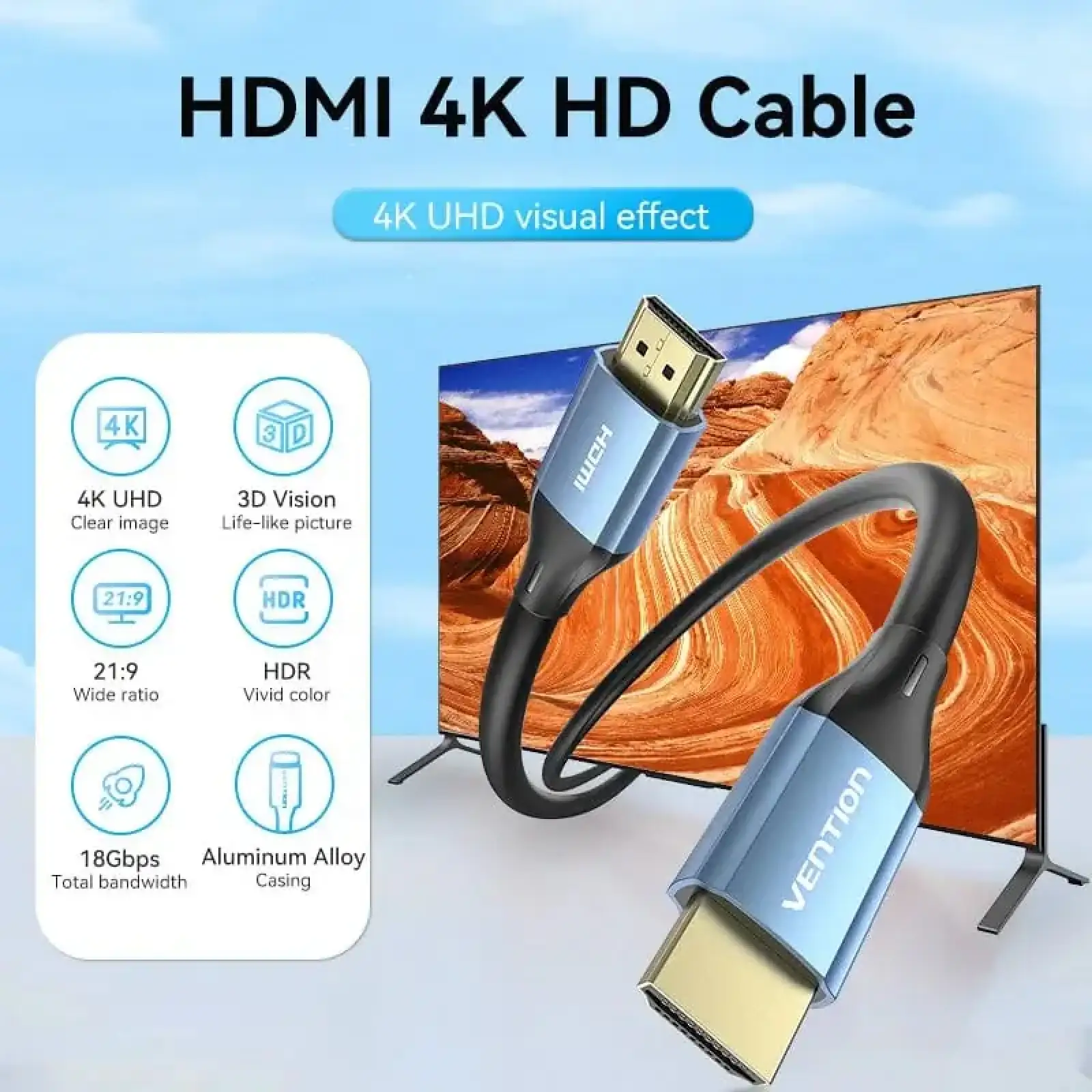 Кабель HDMI M - M, 2.0 м, V2.0, 4K 60Гц, Aluminum Alloy Blue Vention (ALHSH) UA