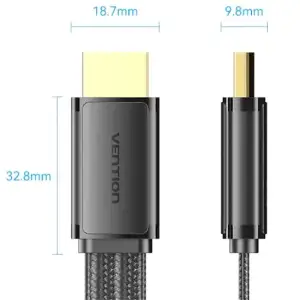 Кабель HDMI M - M, 2.0 м, V2.1, 8K 60Гц, плаский з обплетенням, Vention (ALKBH) UA