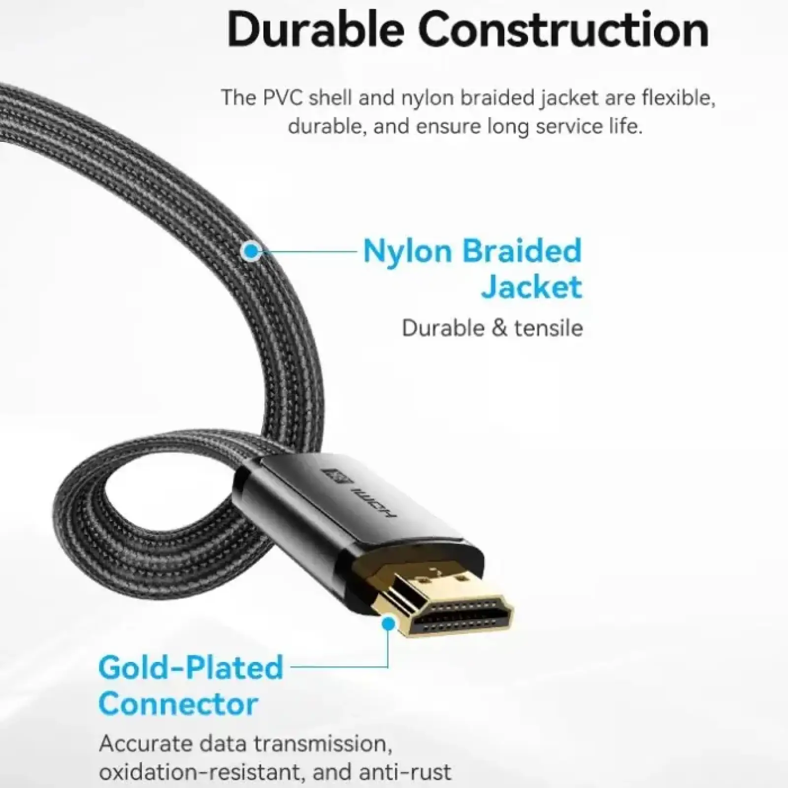 Кабель HDMI M - M, 2.0 м, V2.1, 8K 60Гц, плаский з обплетенням, Vention (ALKBH) UA