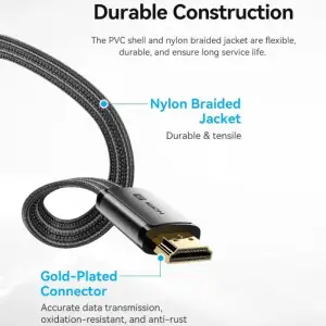 Кабель HDMI M - M, 2.0 м, V2.1, 8K 60Гц, плаский з обплетенням, Vention (ALKBH) UA
