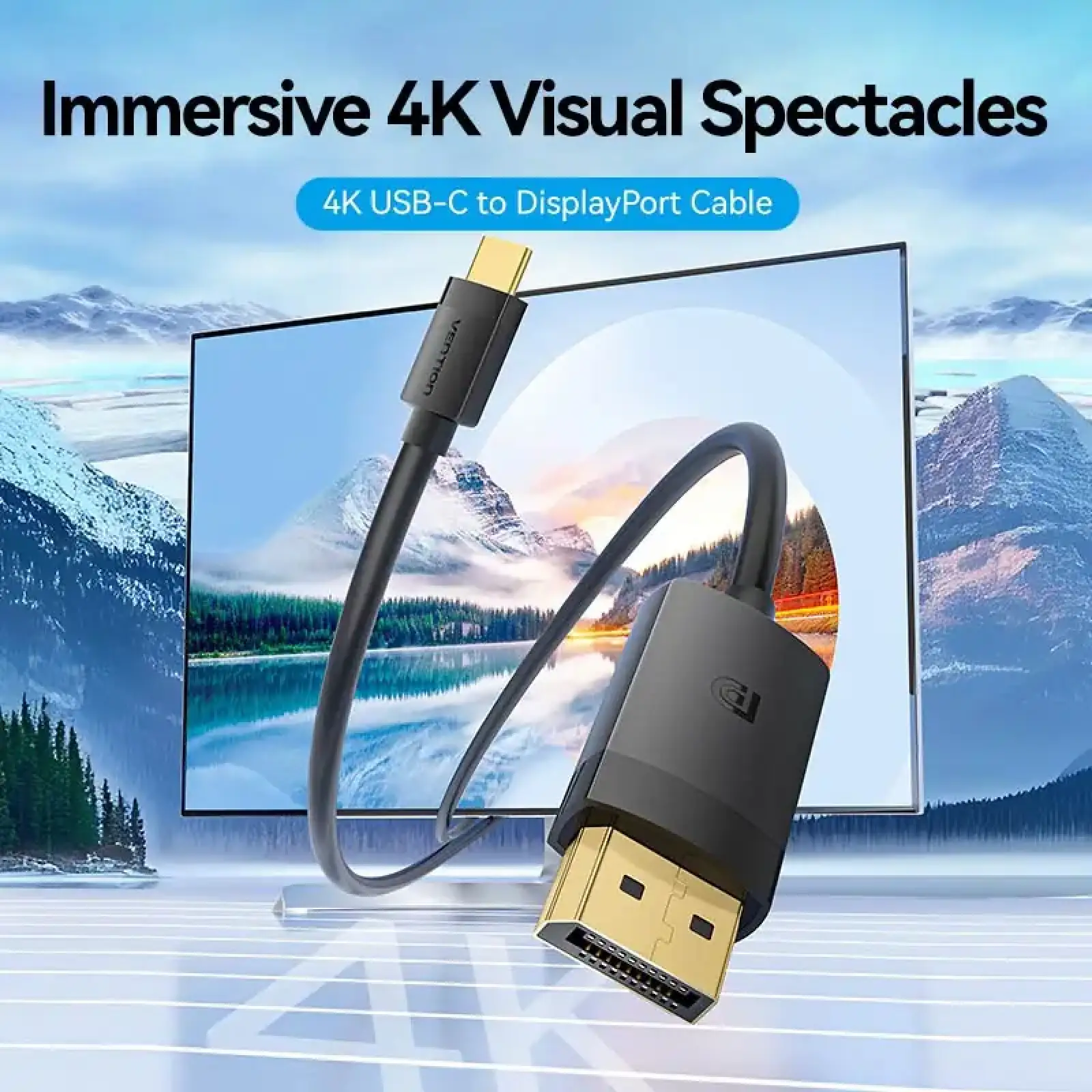 Кабель USB 3.1 Type-C M - DisplayPort M, 2.0м, v.1.2, 4K60Hz, Aluminum Alloy чорний Vention (CRJBH) UA