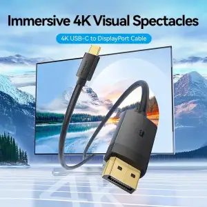 Кабель USB 3.1 Type-C M - DisplayPort M, 2.0м, v.1.2, 4K60Hz, Aluminum Alloy чорний Vention (CRJBH) UA