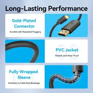 Кабель USB 3.1 Type-C M - DisplayPort M, 2.0м, v.1.2, 4K60Hz, Aluminum Alloy чорний Vention (CRJBH) UA