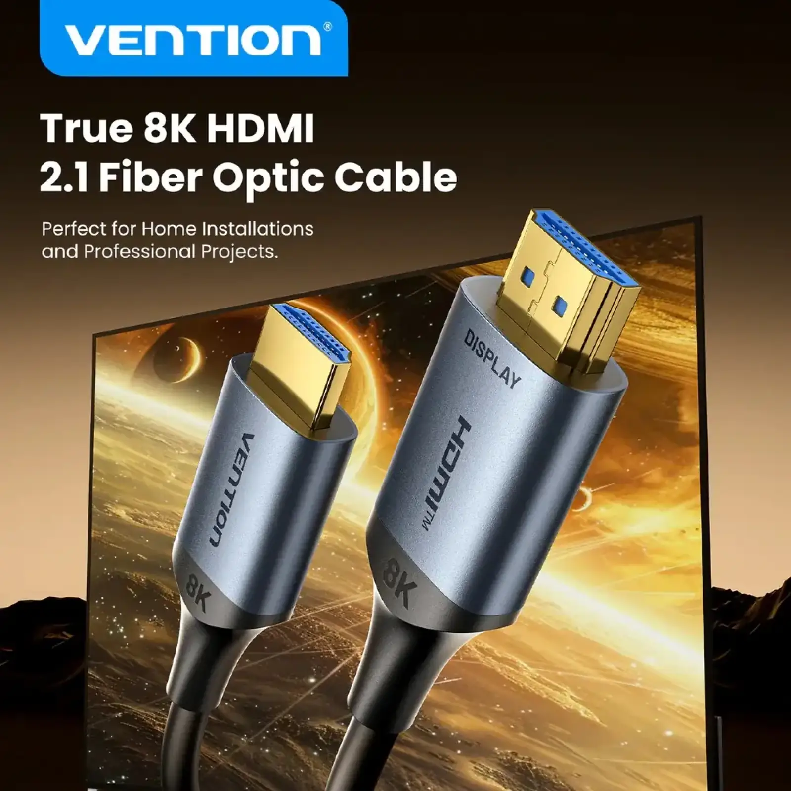Кабель HDMI M - M, 40.0м, V2.1, Optical 8K 60Гц 48Gbps Aluminum Alloy, сірий Vention (ALTHV) UA