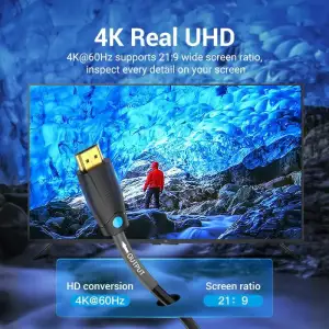 Кабель HDMI M - M, 10.0 м, V2.0, Engineering 4K 60Гц 18Gbps HD 7.1 PVC Black Vention (AAMBL) UA
