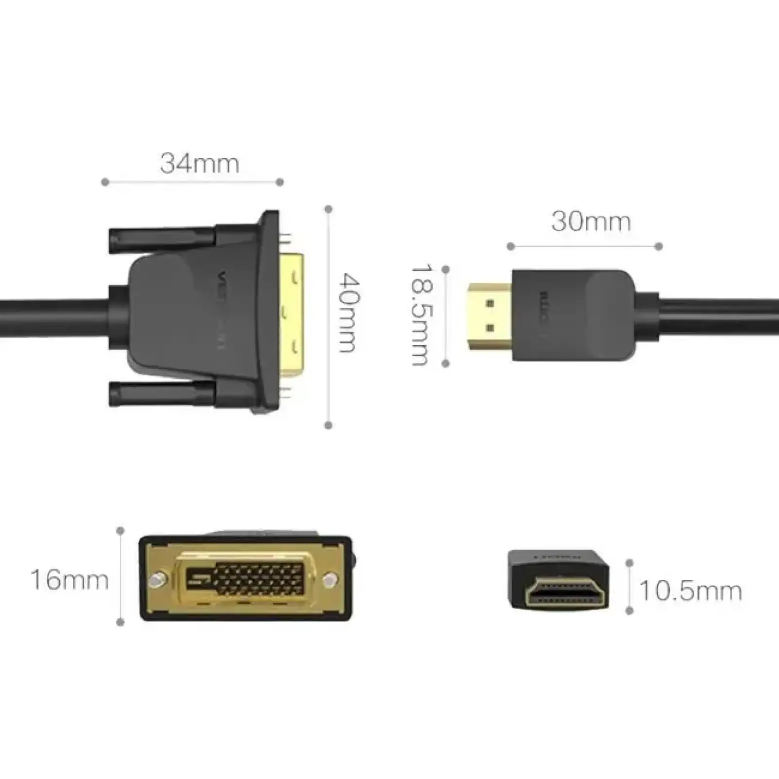 Кабель HDMI M - DVI (24+1 24+5), 1.5 м, PVC Vention (ABFBG) UA