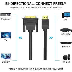 Кабель HDMI M - DVI (24+1 24+5), 1.5 м, PVC Vention (ABFBG) UA