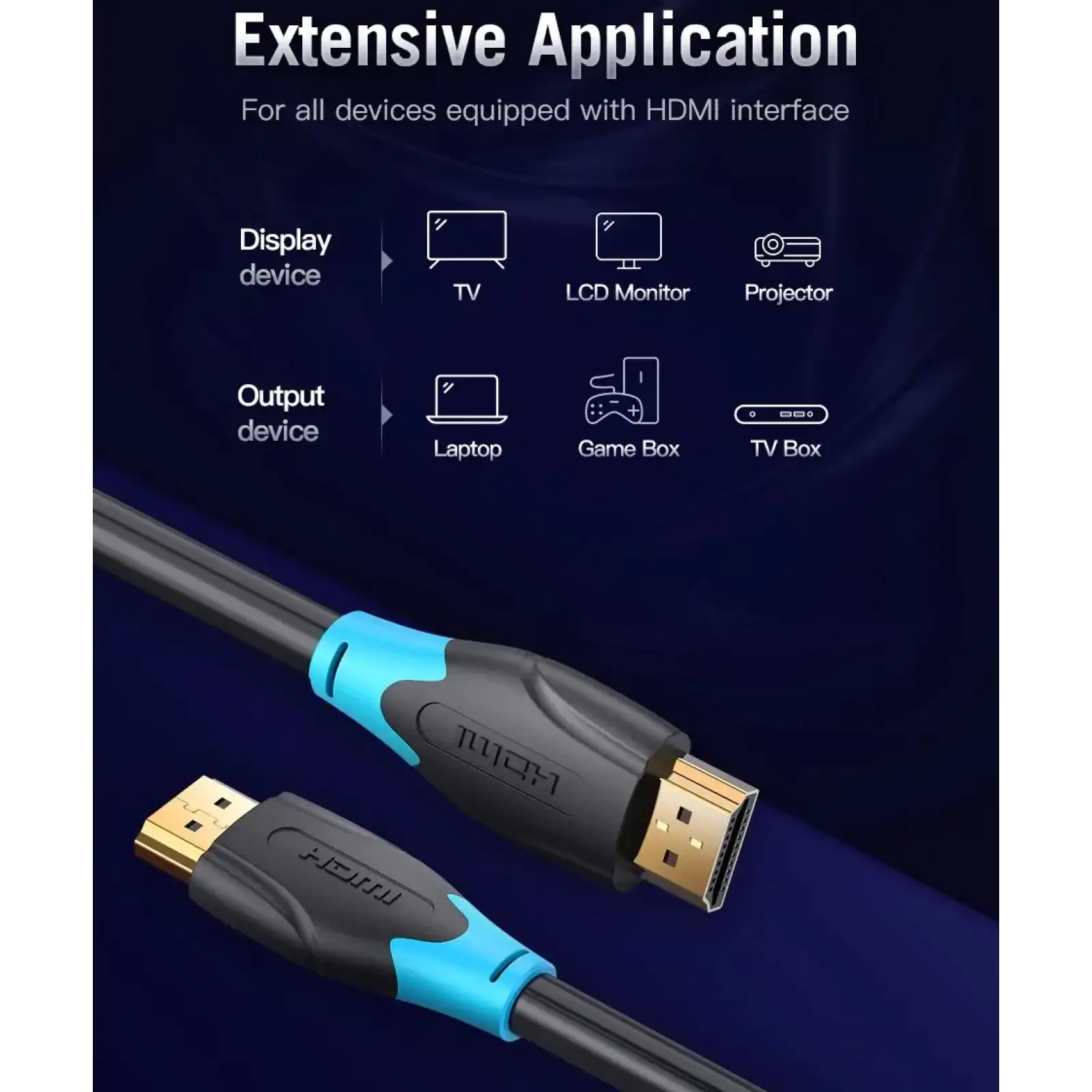 Кабель HDMI M - M, 10.0 м, V1.4, 4K/HD 60Гц, PVC type, чорний, Vention (AACBL) UA
