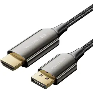 Кабель DisplayPort M - HDMI M V1.4, 1.8м, 8K 60hz,Dynamic HDR, нейлонове обплетення, чорний, Vention (HFPBAC) UA