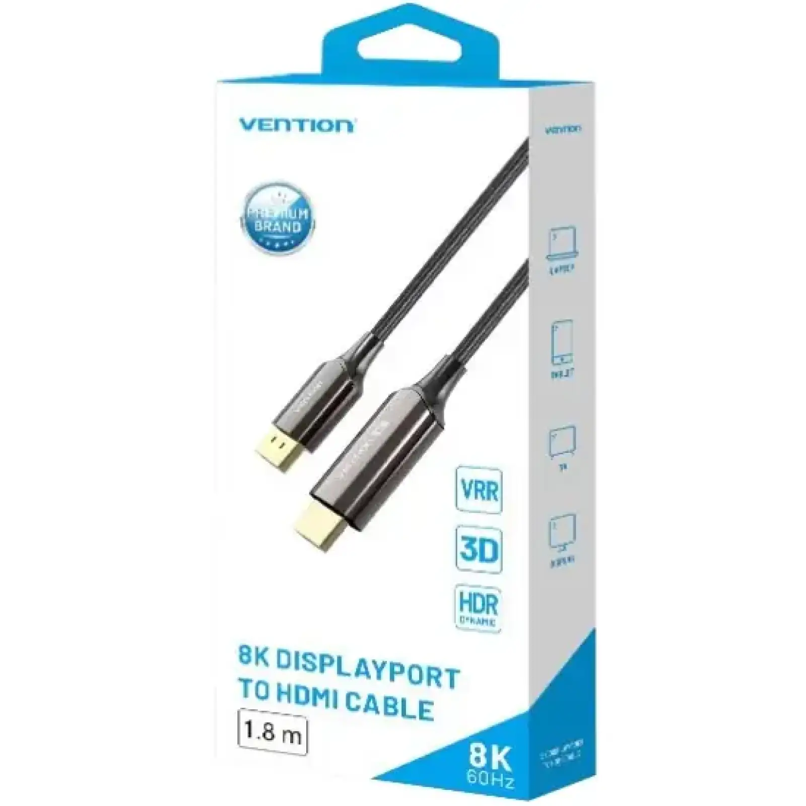 Кабель DisplayPort M - HDMI M V1.4, 1.8м, 8K 60hz,Dynamic HDR, нейлонове обплетення, чорний, Vention (HFPBAC) UA