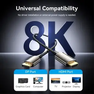 Кабель DisplayPort M - HDMI M V1.4, 1.8м, 8K 60hz,Dynamic HDR, нейлонове обплетення, чорний, Vention (HFPBAC) UA