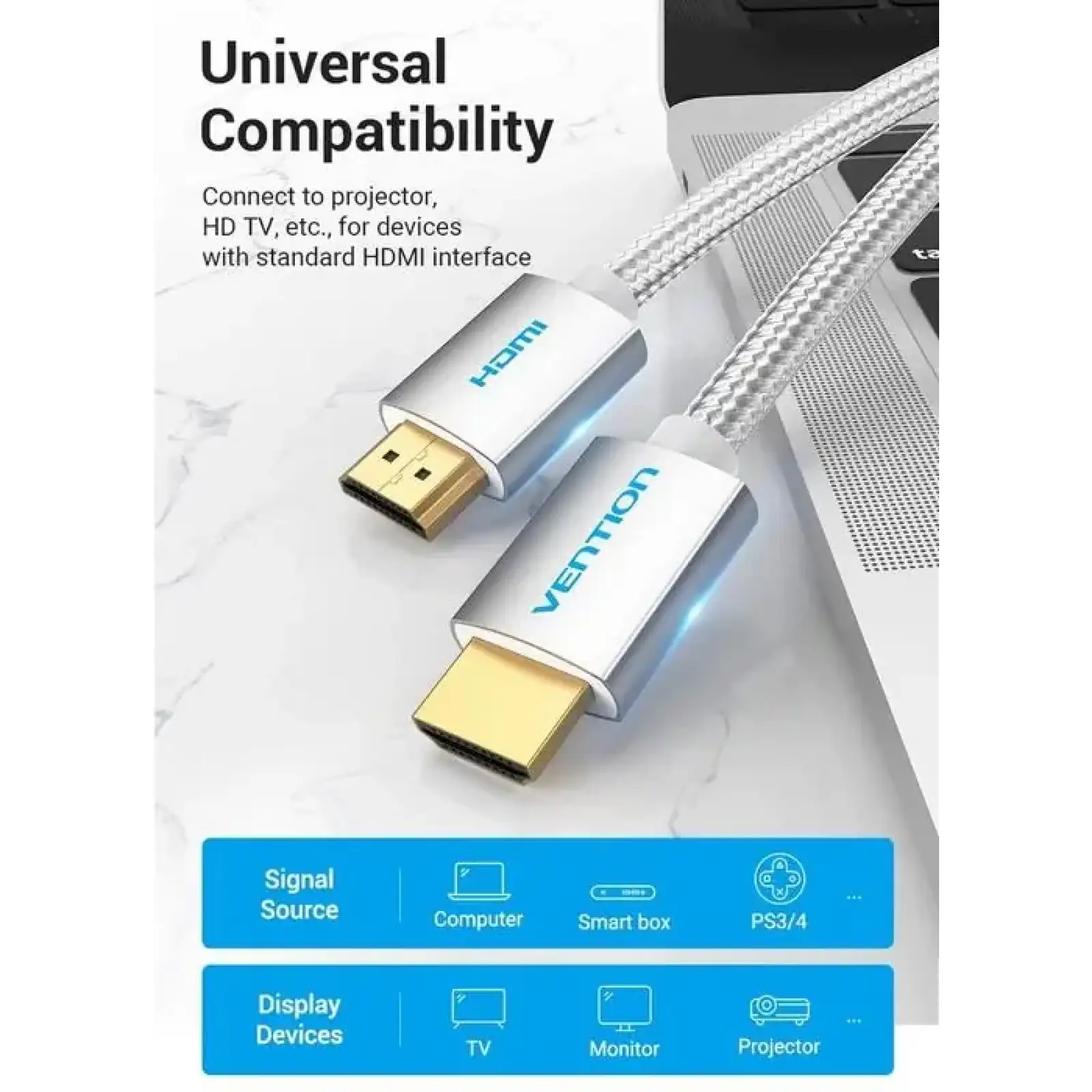 Кабель HDMI M - M, 8.0м, V2.0, 4K 60Гц, обплетення, Silver Metal Type Vention (AABIK) UA